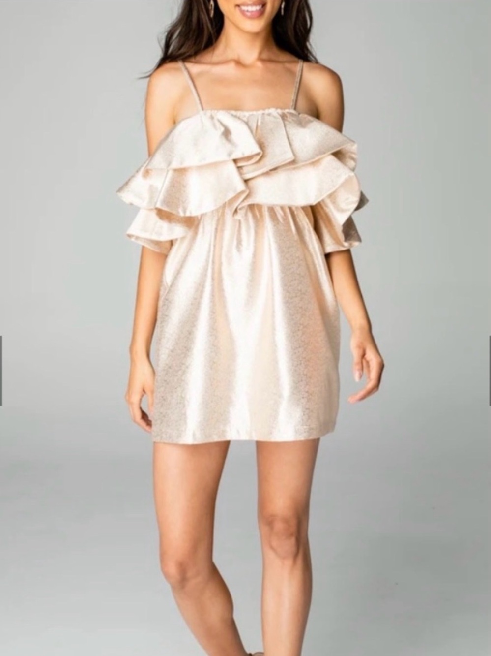 Buddy Love Kelsey Ruffle Metallic Gold / Champagne Shimmer Mini Dress